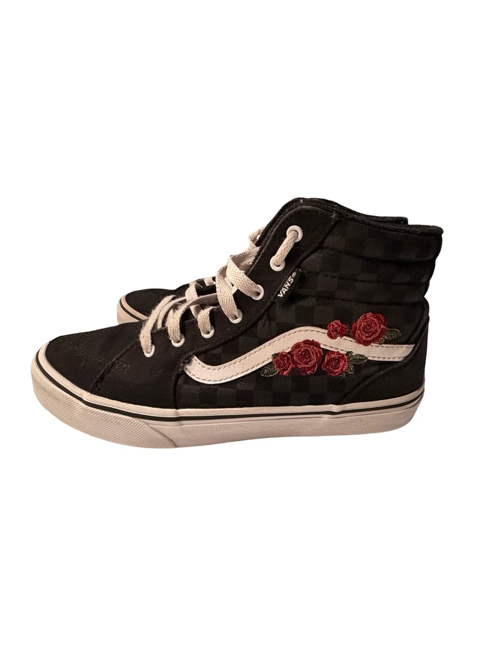 Vans SK8-Hi Checkerboard Rose Embroidery Black Skate High Top Sneaker Size 5.5 - Picture 3 of 8